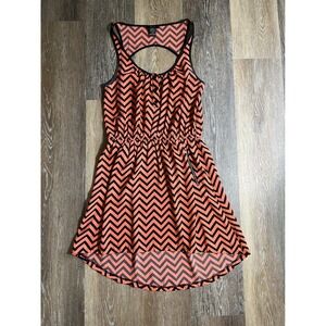 Timing Coral Black‎ Chevron Print Sleeveless Cutout Back Mini Dress Womens M